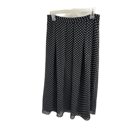 Anne Klein Womens Size 8 Midi Skirt Black White Polka Dot A Line Flowy Career - Picture 1 of 6
